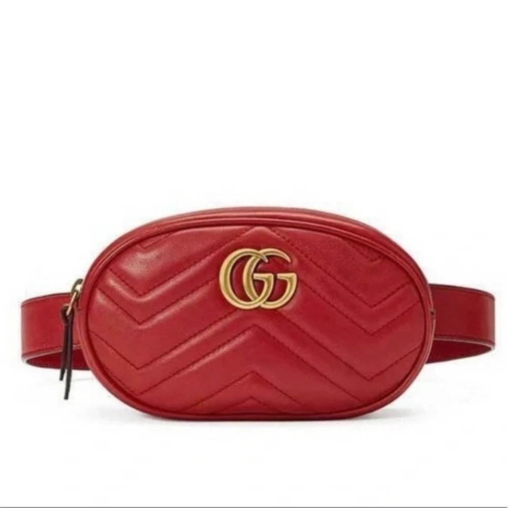 Gucci Red GG Marmont Chevron Belt Waist Bag Fanny Pack - Picture 3 of 5